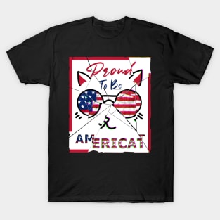 American Cat , 4th Of July Proud To Be Americat USA Flag T-Shirt